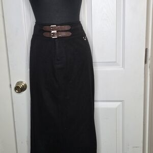 Ralph Lauren Black Maxi Skirt with Brown Buckle Waist